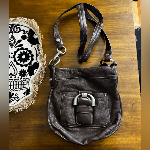 B Makowsky Brown Leather Crossbody Bag Purse - Picture 1 of 7